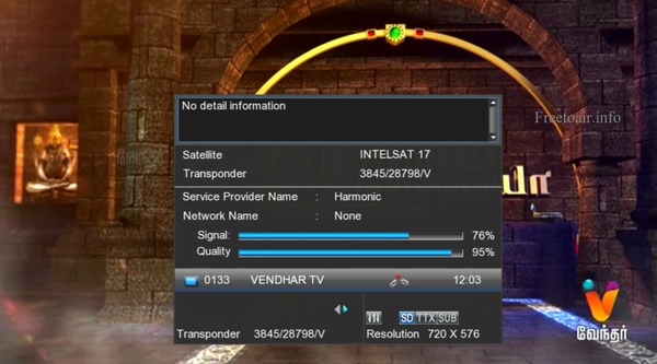 Vendhar TV is a Free-To-Air General Entertainment TV channel in Tamil, Check its latest Channel Number (LCN) and Satellite frequency on Intelsat 17 SAtellite.